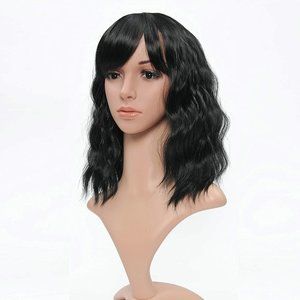 Short Wavy Wigs Bob Wigs With Air Bangs Shoulder Length For Women Short Wig Curl